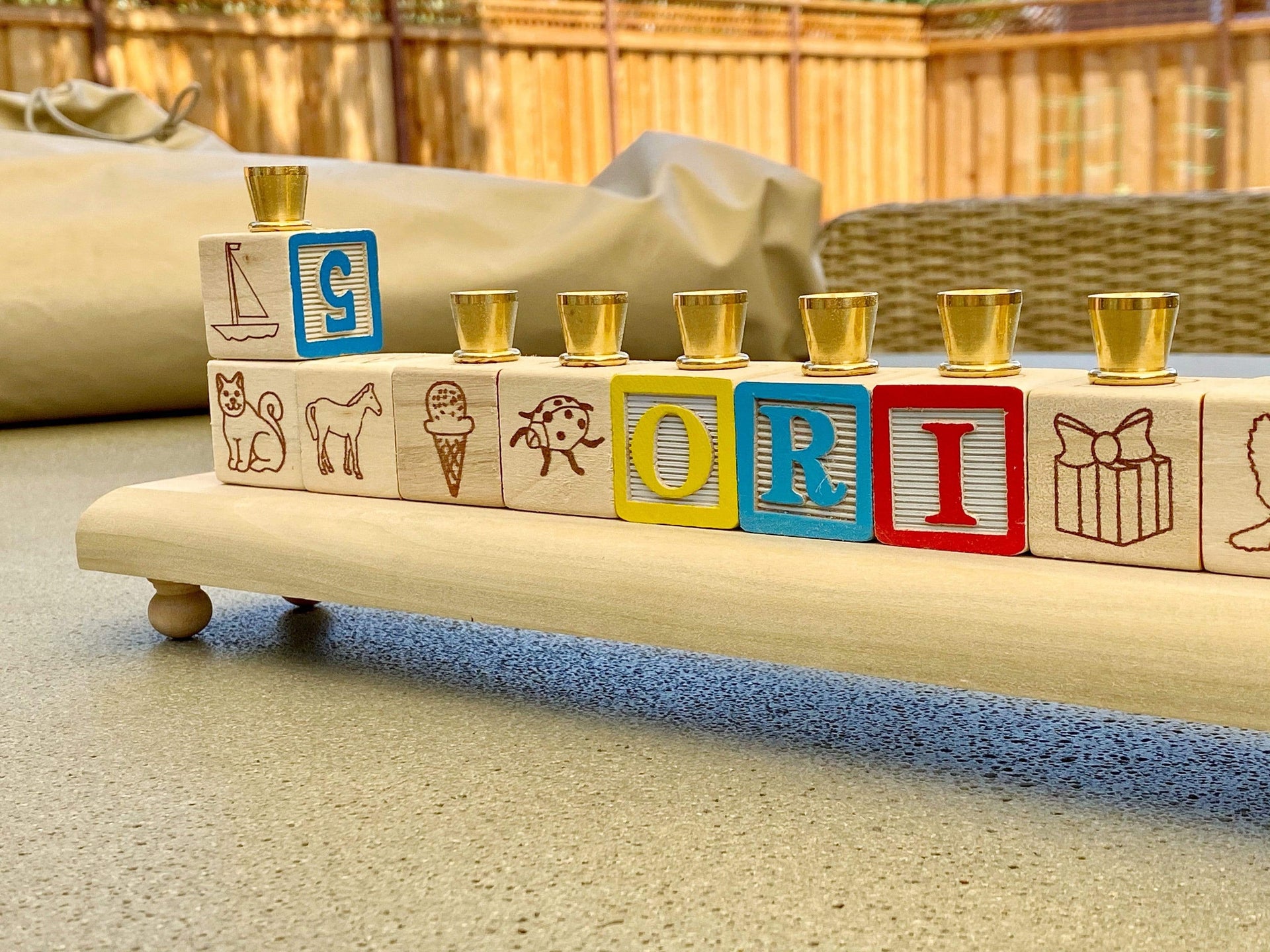 Naturally Wood Creations Menorahs Wooden Block Name Menorah
