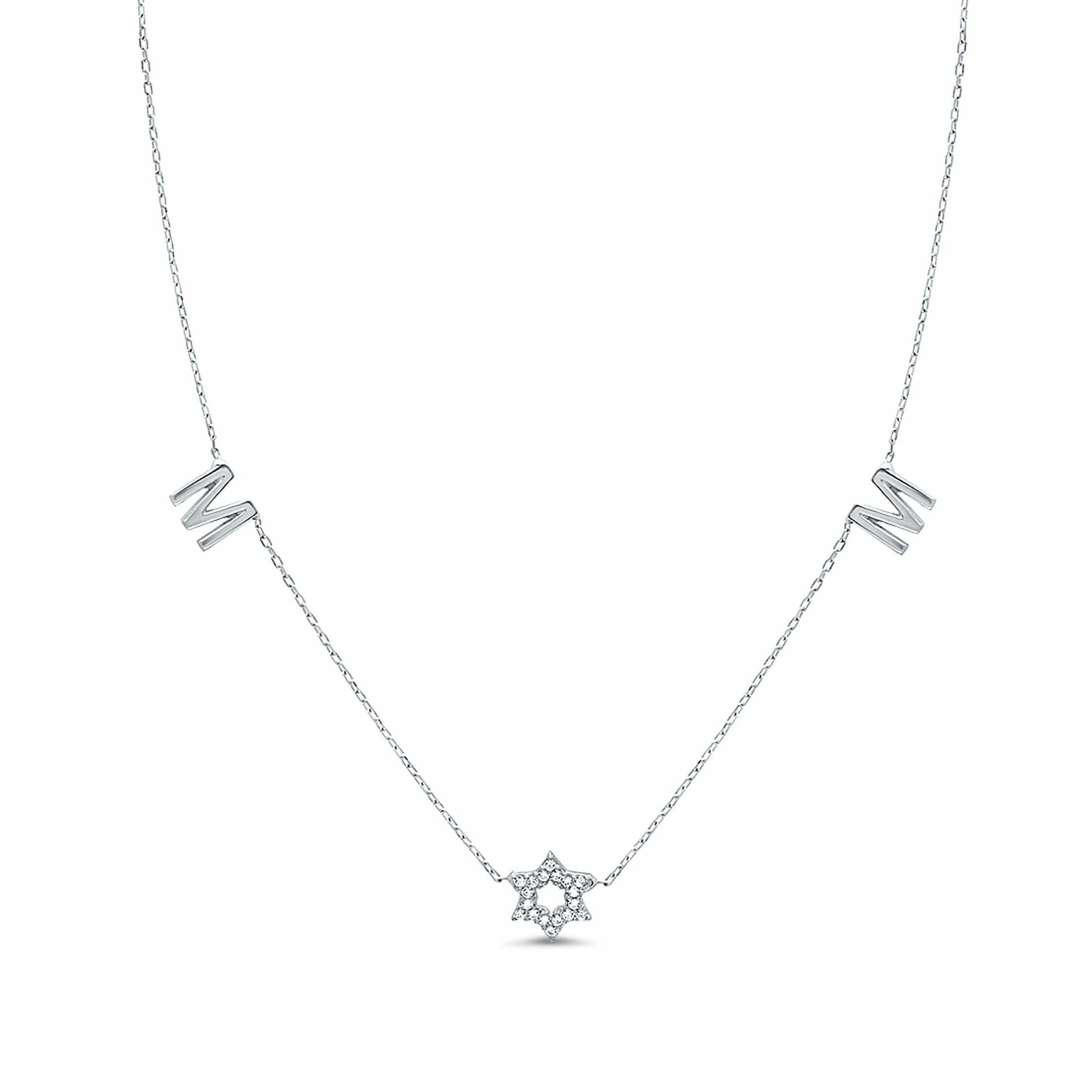 Alef Bet Necklaces Sterling Silver Mom Necklace with a Sparkling Star of David - Silver, Gold or Rose Gold