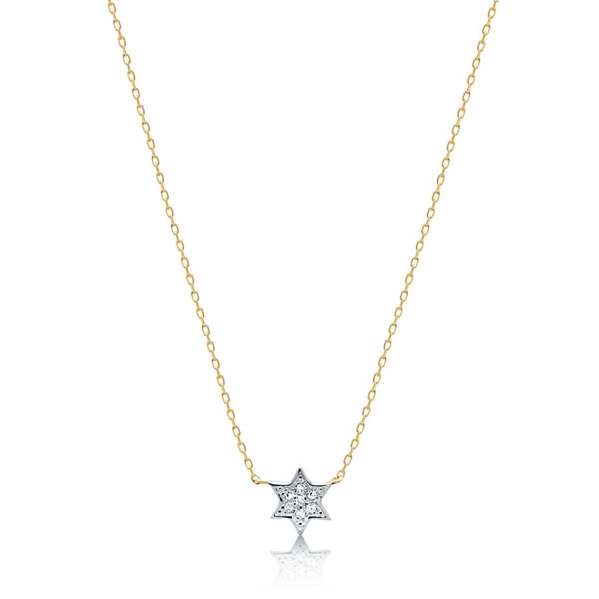 Alef Bet Necklaces Yellow Gold Petite Diamond Jewish Star Necklace in 14k Gold, White Gold or Rose Gold
