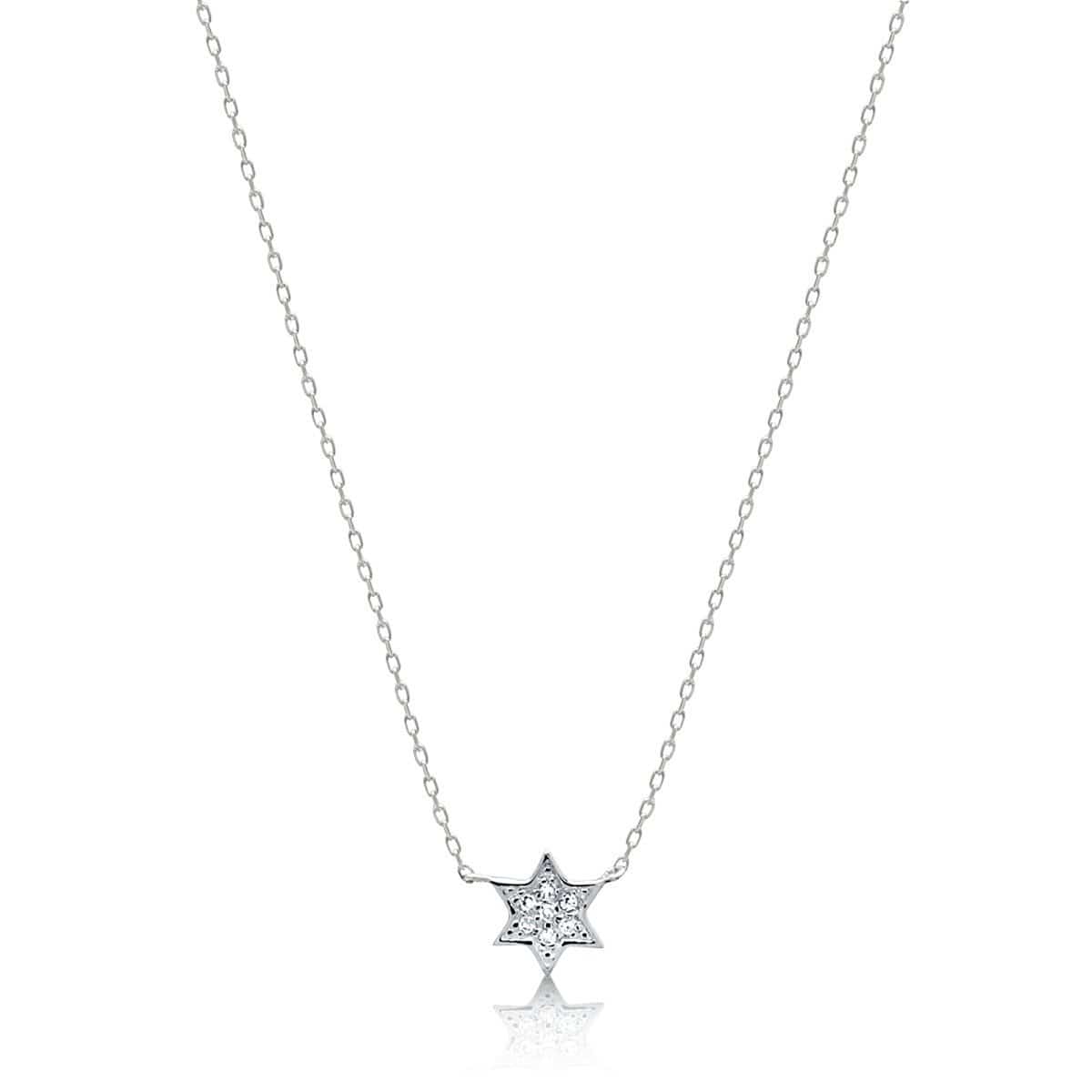 Alef Bet Necklaces White Gold Petite Diamond Jewish Star Necklace in 14k Gold, White Gold or Rose Gold