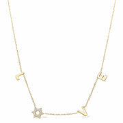 Alef Bet Necklaces Yellow Gold Love Necklace with a Sparkling Star of David - Silver, Gold or Rose Gold