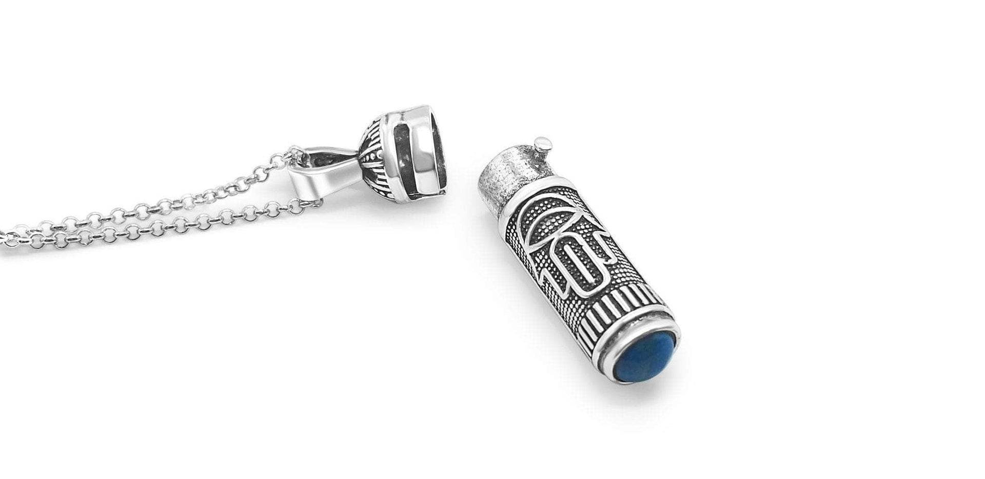 Alef Bet Necklaces Silver Silver Hamsa Turquoise Mezuzah Necklace