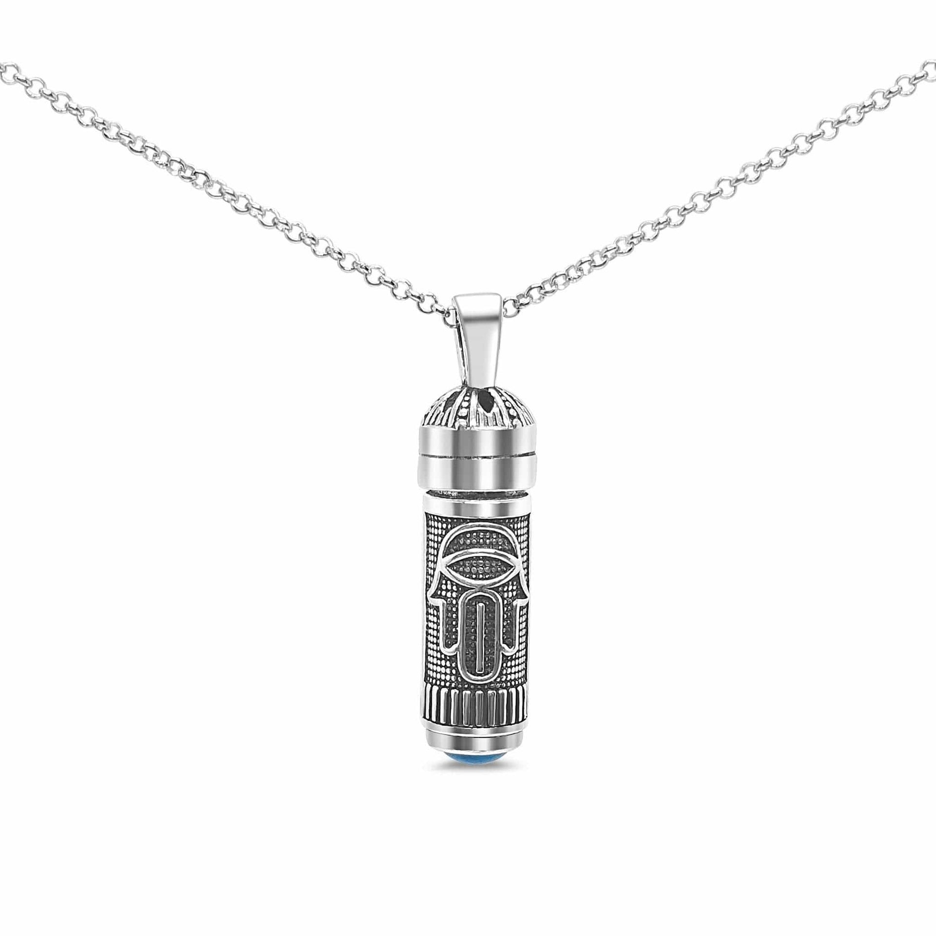 Alef Bet Necklaces Silver Silver Hamsa Turquoise Mezuzah Necklace