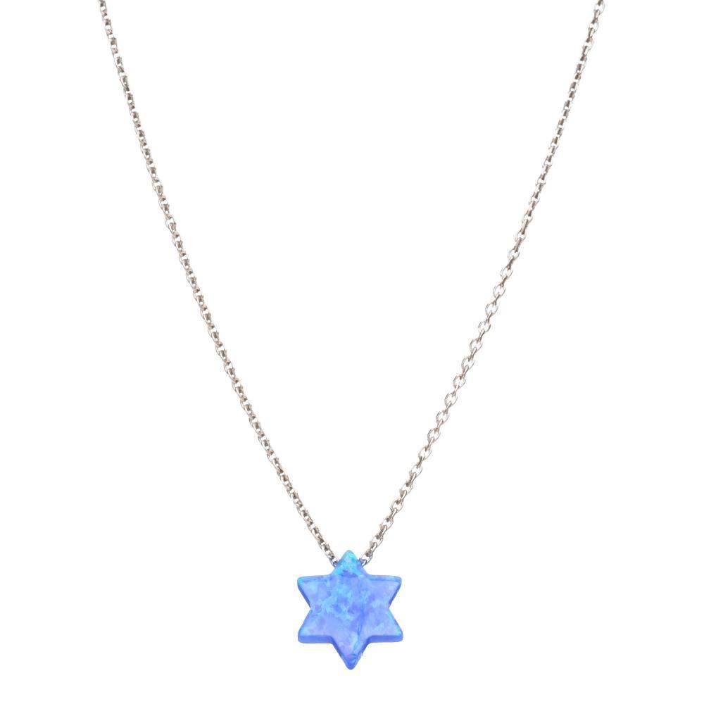 Alef Bet Necklaces Sterling Silver Opal Star of David Necklace - Blue