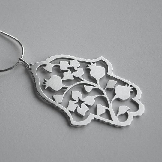 Sterling Silver Pomegranate Hamsa Pendant Necklace by Melanie Dankowicz