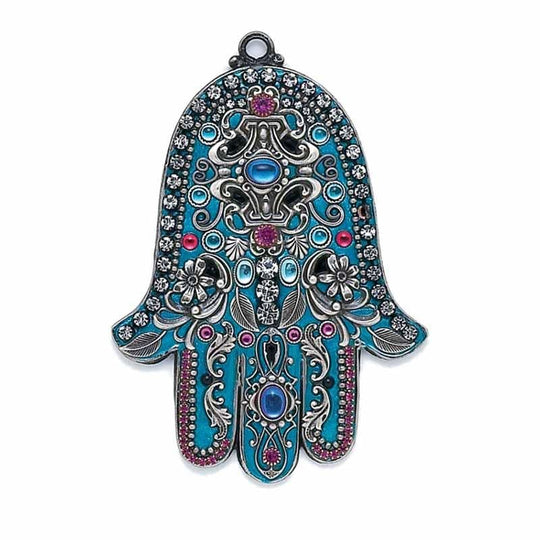 Blue and Fuchsia Wall Hamsa by Michal Golan