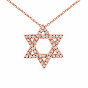Alef Bet Necklaces 14k Rose Gold / 16" Star of David Sparkling Diamond 14k Gold Necklace - Gold, White Gold or Rose Gold