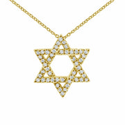 Alef Bet Necklaces 14k Gold / 16" Star of David Sparkling Diamond 14k Gold Necklace - Gold, White Gold or Rose Gold