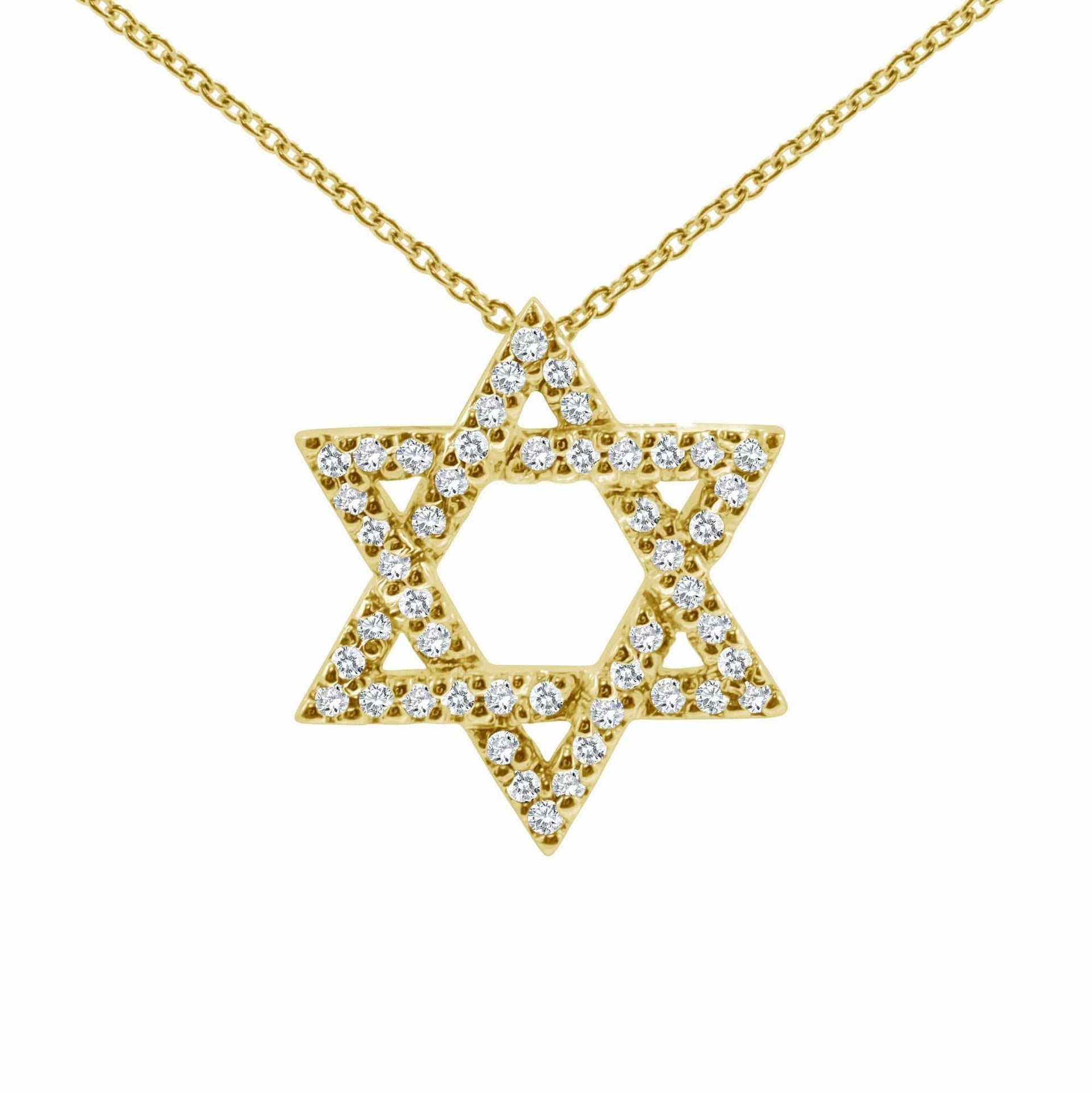Alef Bet Necklaces 14k Gold / 16" Star of David Sparkling Diamond 14k Gold Necklace - Gold, White Gold or Rose Gold