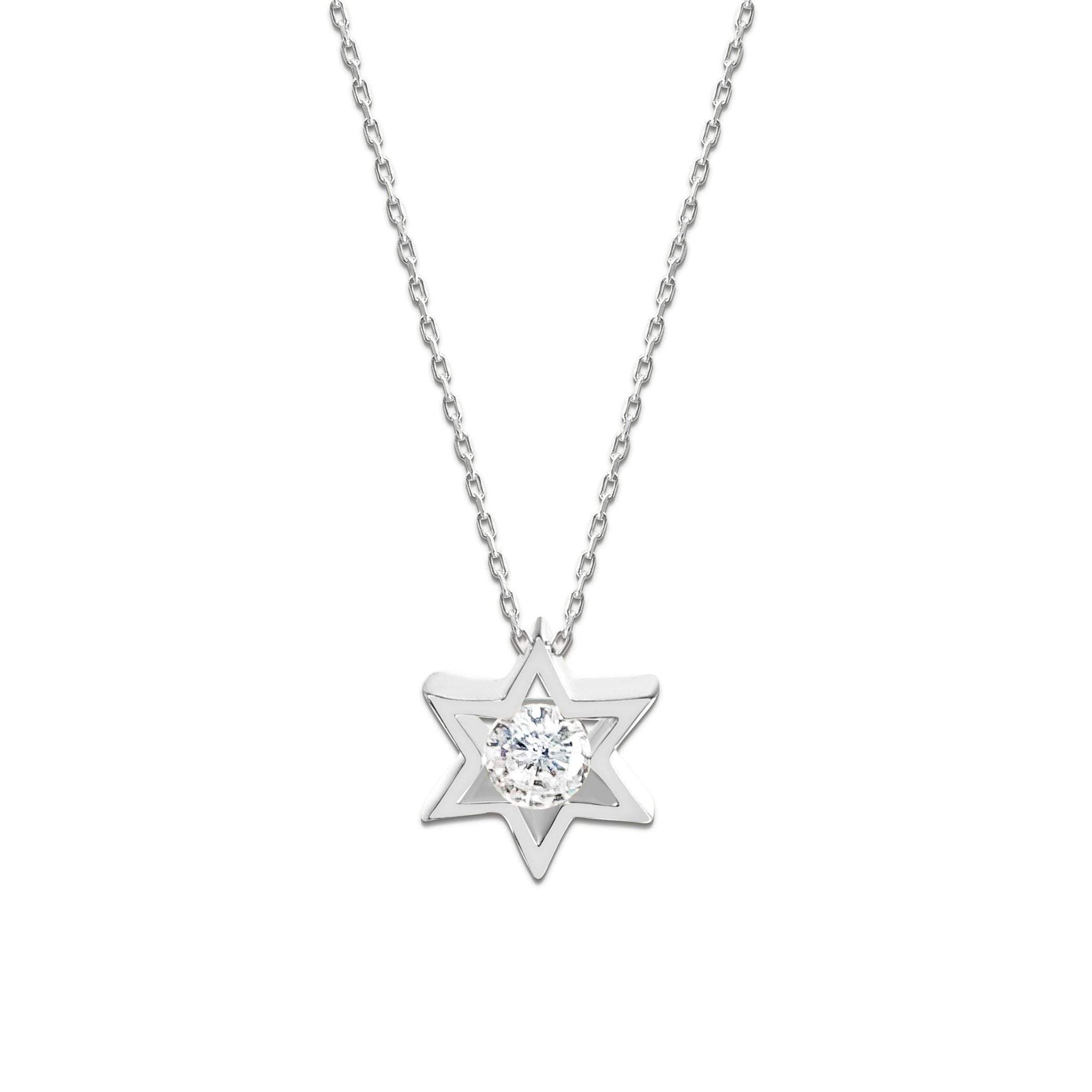 Alef Bet Necklaces Sterling Silver Silver Jewish Star of David Charm With Center Stone