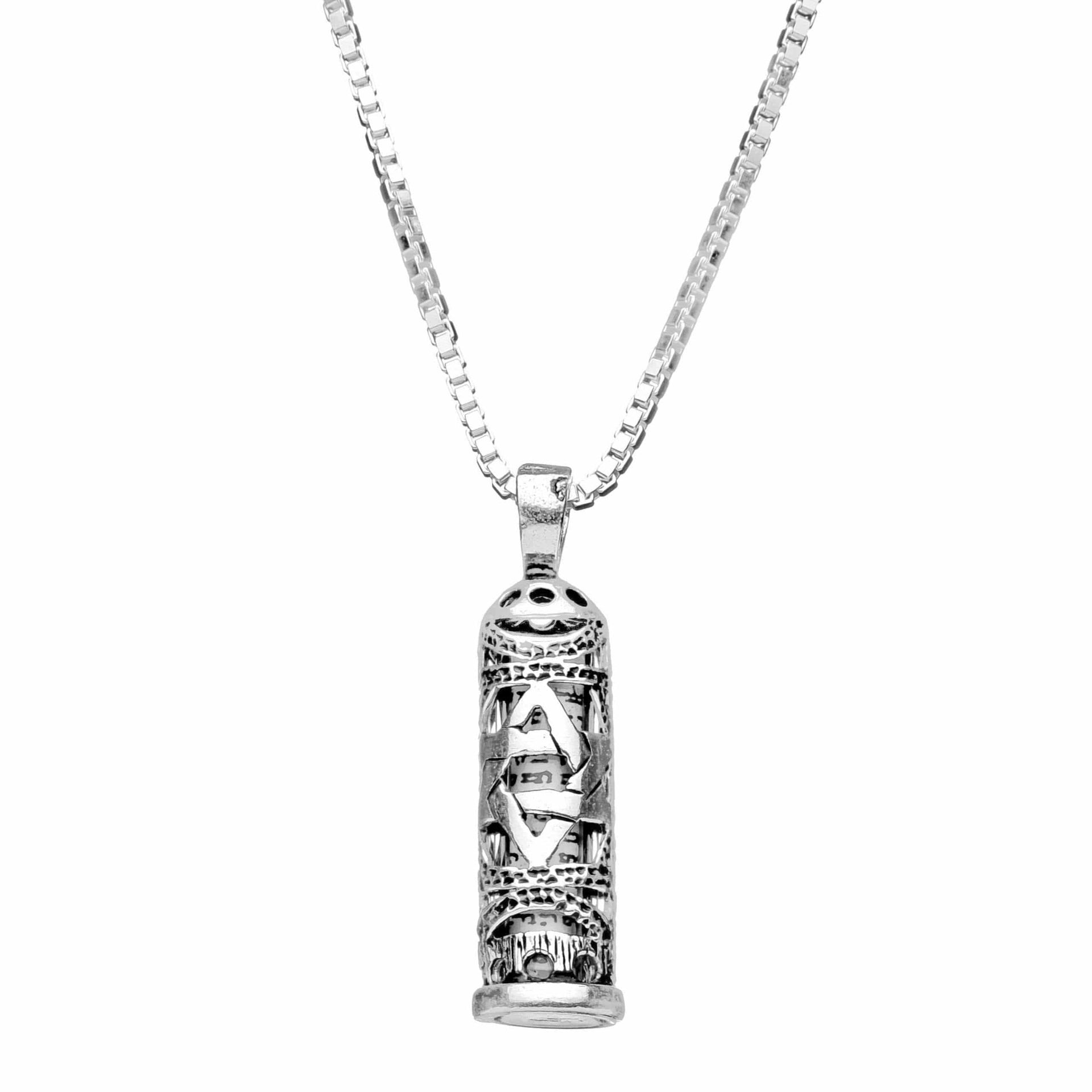 Alef Bet Necklaces Silver Star Mezuzah Necklace