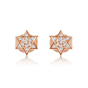 Alef Bet Earrings Rose Gold Diamond Star of David Earrings - 14k Gold, White Gold or Rose Gold