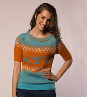 Geltfiend Sweaters Candleschtick Women's Pullover Hanukkah Sweater in Teal