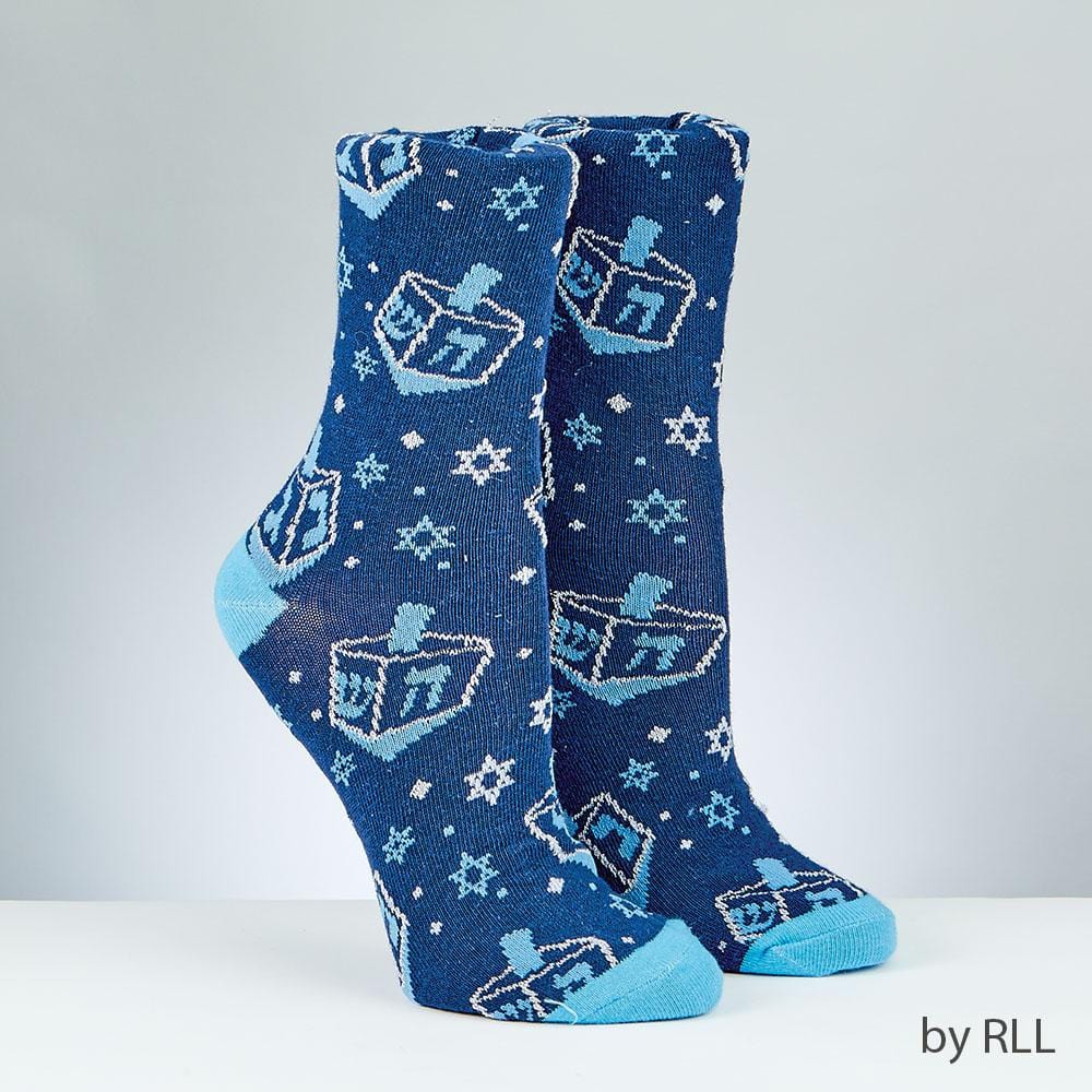 Rite Lite Socks Blue / 10-13 Dreidel Design Crew Socks With Lurex, Adult