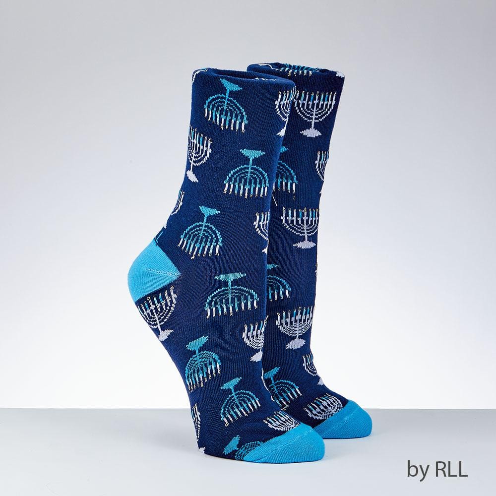 Rite Lite Socks Blue / 9-11 Menorah Socks, Adult