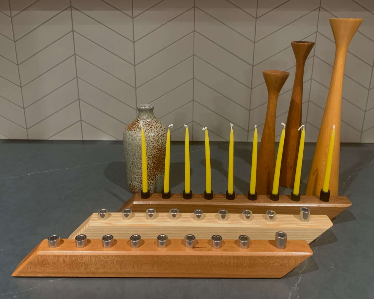 The Knotty Dane Menorahs Modern Hardwood Menorah