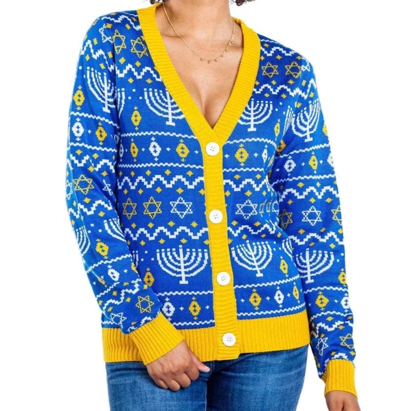 Women s Menorah Print Cardigan by Tipsy Elves Sizes XS 5XL
