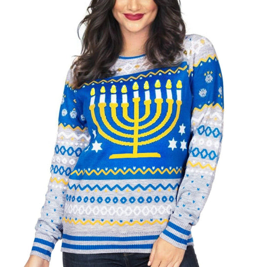 Women's Reversible Menorah Sequin Sweater by Tipsy Elves (Sizes XS - 5XL)