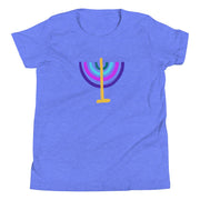 ModernTribe Heather Columbia Blue / S Colorful Menorah Youth Short Sleeve T-Shirt