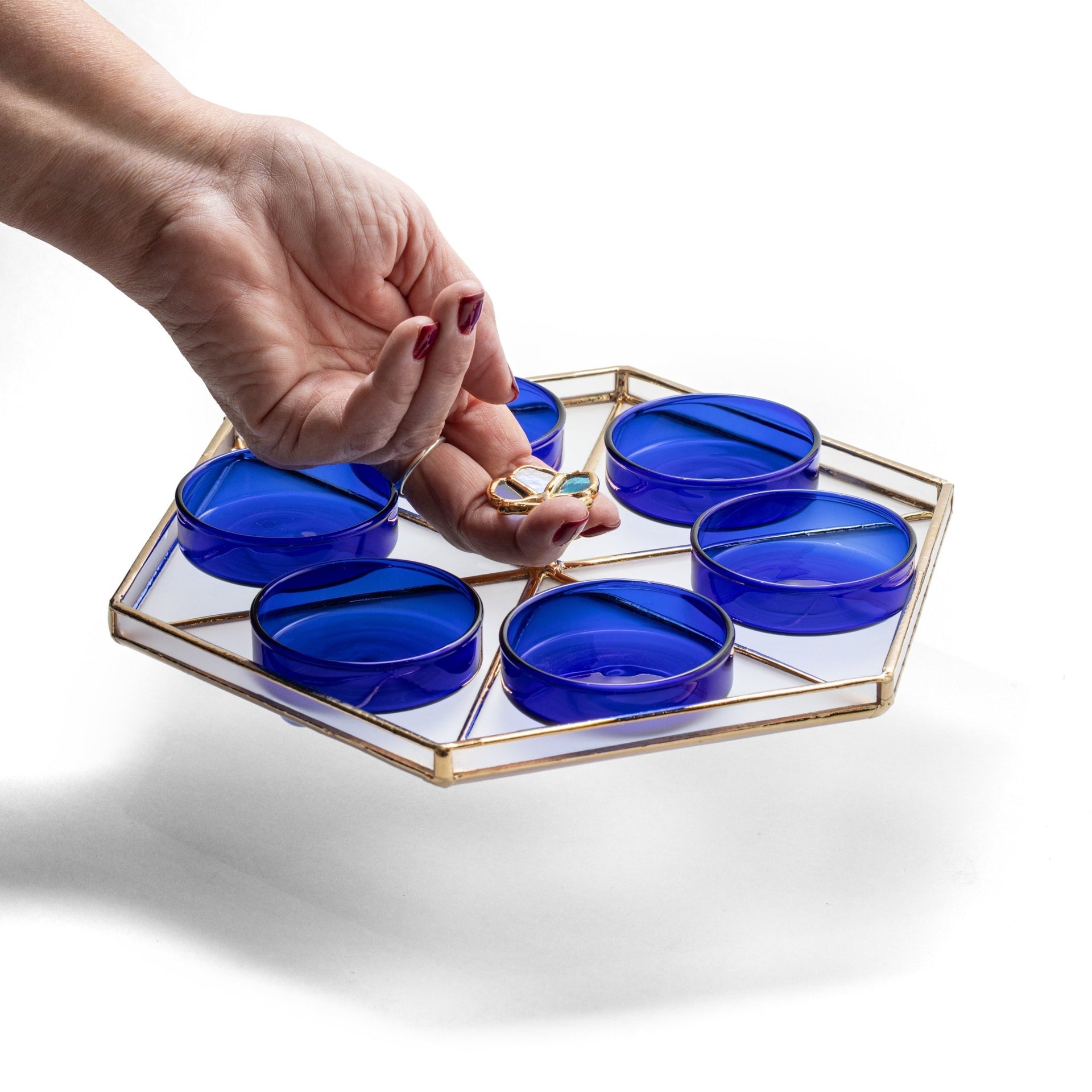 Israel Museum - 24k Gold and Blue Glass Flower Seder Plate by Israel Museum - ModernTribe