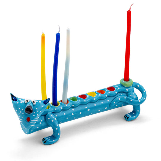 Handmade Ceramic Cat Menorah by Israel Museum