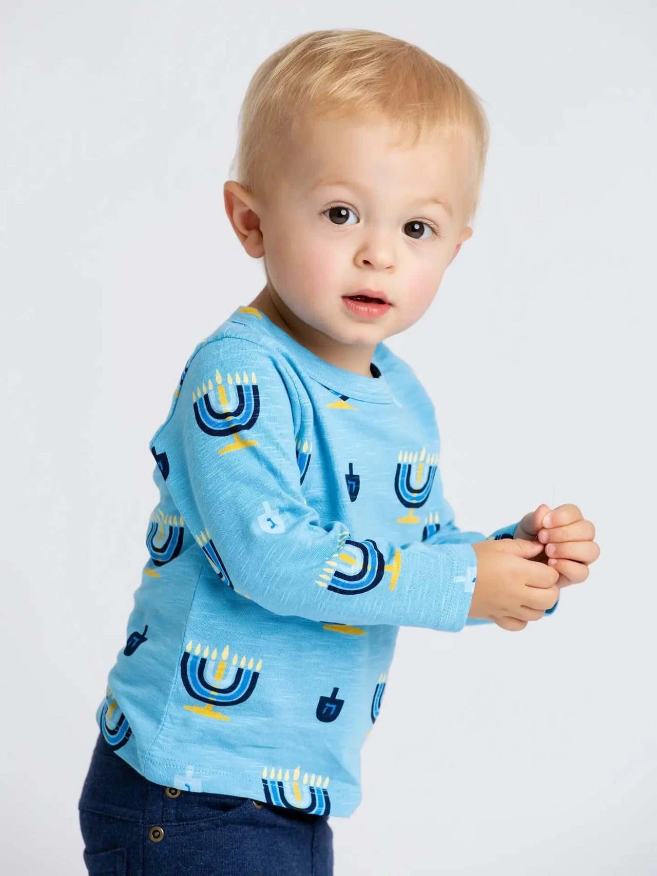 Monica + Andy - Kids Menorah Long Sleeve Crewneck Tee by Monica + Andy - (Sizes 18M - 8) - ModernTribe
