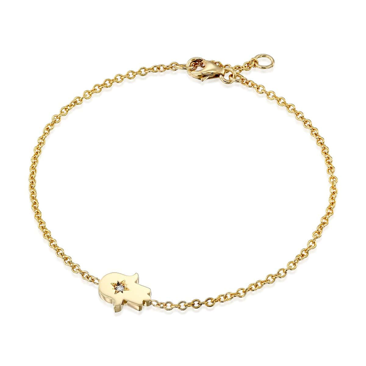 HOTCROWN Bracelets Yellow Gold Diamond Hamsa Bracelet - 14k Yellow or White Gold