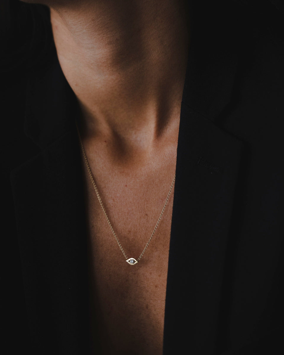 HOTCROWN Necklaces Floating Diamond Evil Eye Necklace - 14k Yellow, White or Rose Gold
