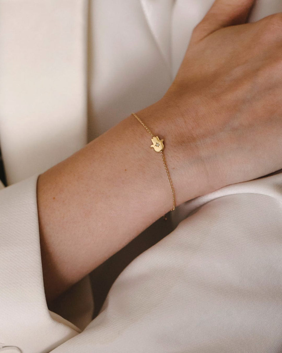 HOTCROWN Bracelets Diamond Hamsa Bracelet - 14k Yellow or White Gold