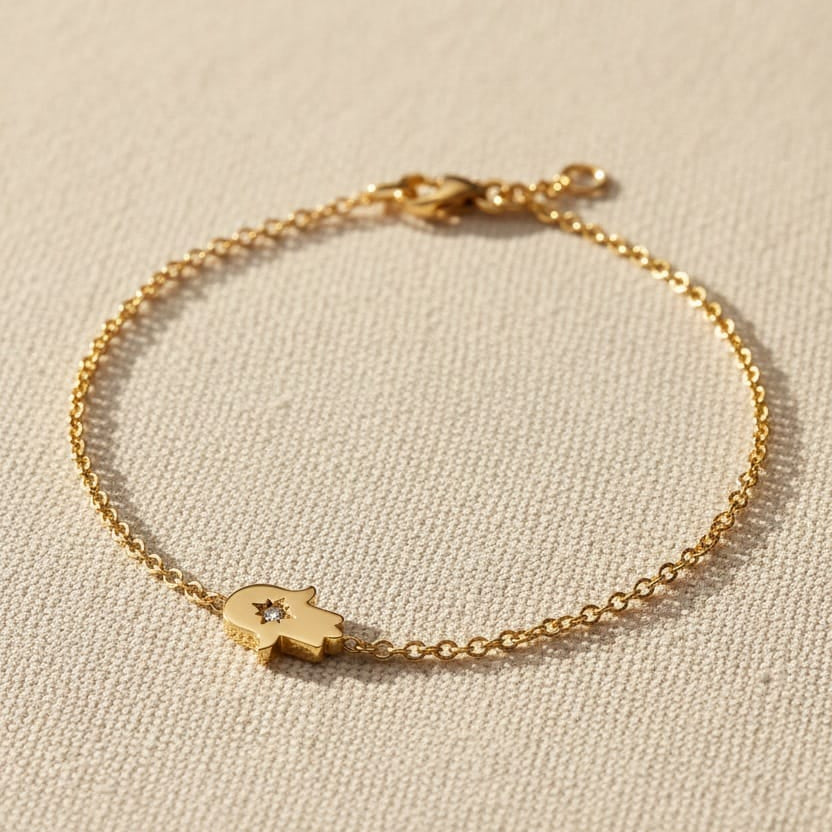 HOTCROWN Bracelets Diamond Hamsa Bracelet - 14k Yellow or White Gold