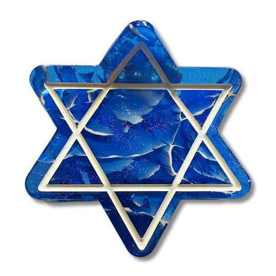 Star of David Hair Claw - Blue and White