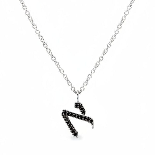 HOTCROWN Necklaces Necklace (16.5" chain) / White Gold / א (Alef) Black Diamond Alef Bet Letter Necklace - 14k Yellow, White or Rose Gold