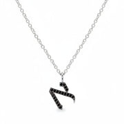 HOTCROWN Necklaces Necklace (16.5" chain) / White Gold / א (Alef) Black Diamond Alef Bet Letter Necklace - 14k Yellow, White or Rose Gold