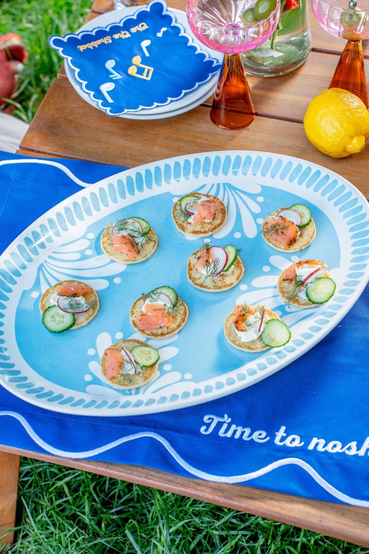 The Nosh Table - Time to Nosh Placemats - Set of 4 - (Blue or White) - ModernTribe