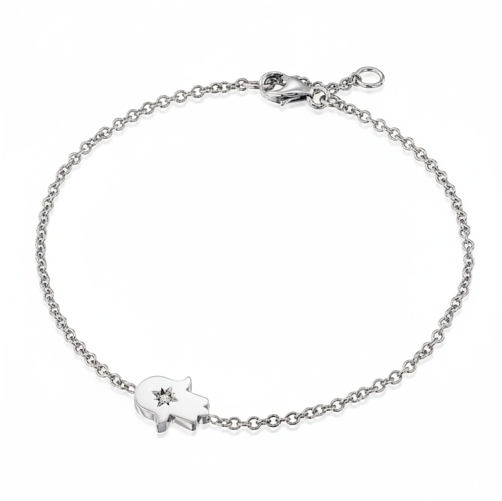HOTCROWN Bracelets White Gold Diamond Hamsa Bracelet - 14k Yellow or White Gold