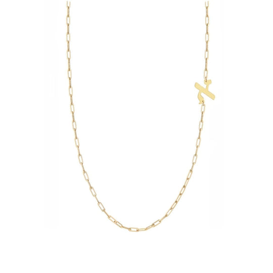 Elle Hebrew Initial Box Chain Necklace - (Sterling Silver, Gold-Plated, or Two-Tone)
