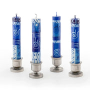 Thumbprint Artifacts - Hand - Painted Blue Hamsa Shabbat Candles - Pack of 4 - ModernTribe