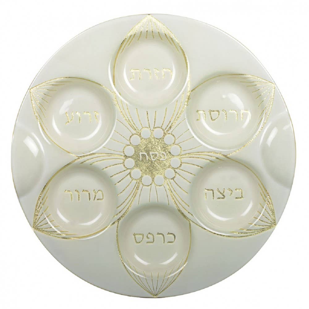Aulica - Golden Leaf Glass Seder Plate - ModernTribe