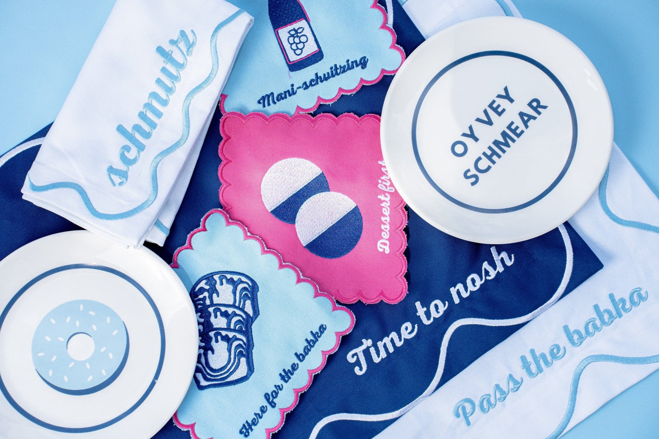 The Nosh Table - Time to Nosh Placemats - Set of 4 - (Blue or White) - ModernTribe