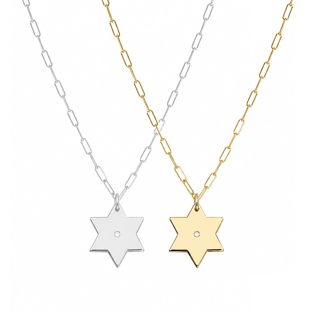 Liz Star of David with Diamond Paperclip Necklace by Miriam Merenfeld - (Gold-Plated or Sterling Silver)