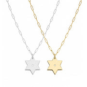 Liz Star of David with Diamond Paperclip Necklace by Miriam Merenfeld - (Gold-Plated or Sterling Silver)