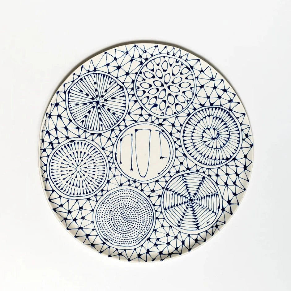 Maiyan Ben Yona - White with Blue Patterns Seder Dish by Maiyan Ben Yona - ModernTribe
