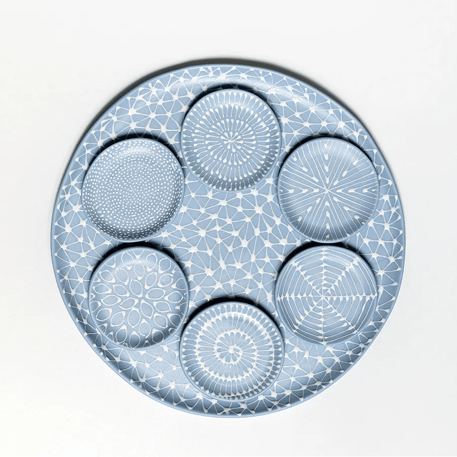 Maiyan Ben Yona - Sky Blue with White Patterns Seder Plate Set by Maiyan Ben Yona - ModernTribe
