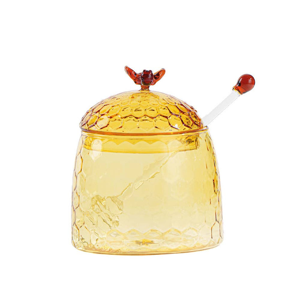 Aulica - Amber Glass Beehive Honey Pot and Dipper - ModernTribe