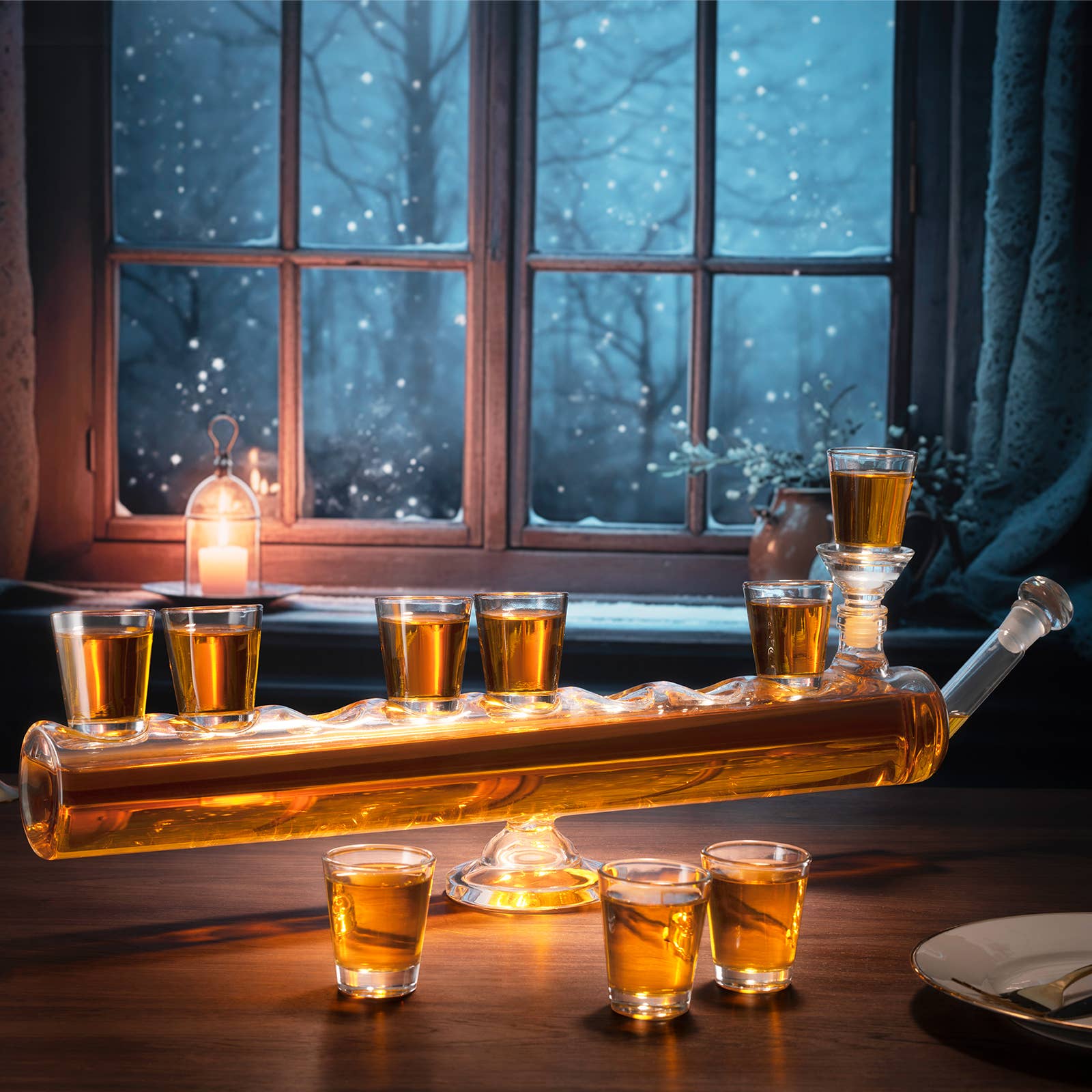 The Wine Savant / Khen Glassware Menorahs Hanukkah Menorah Decanter Set