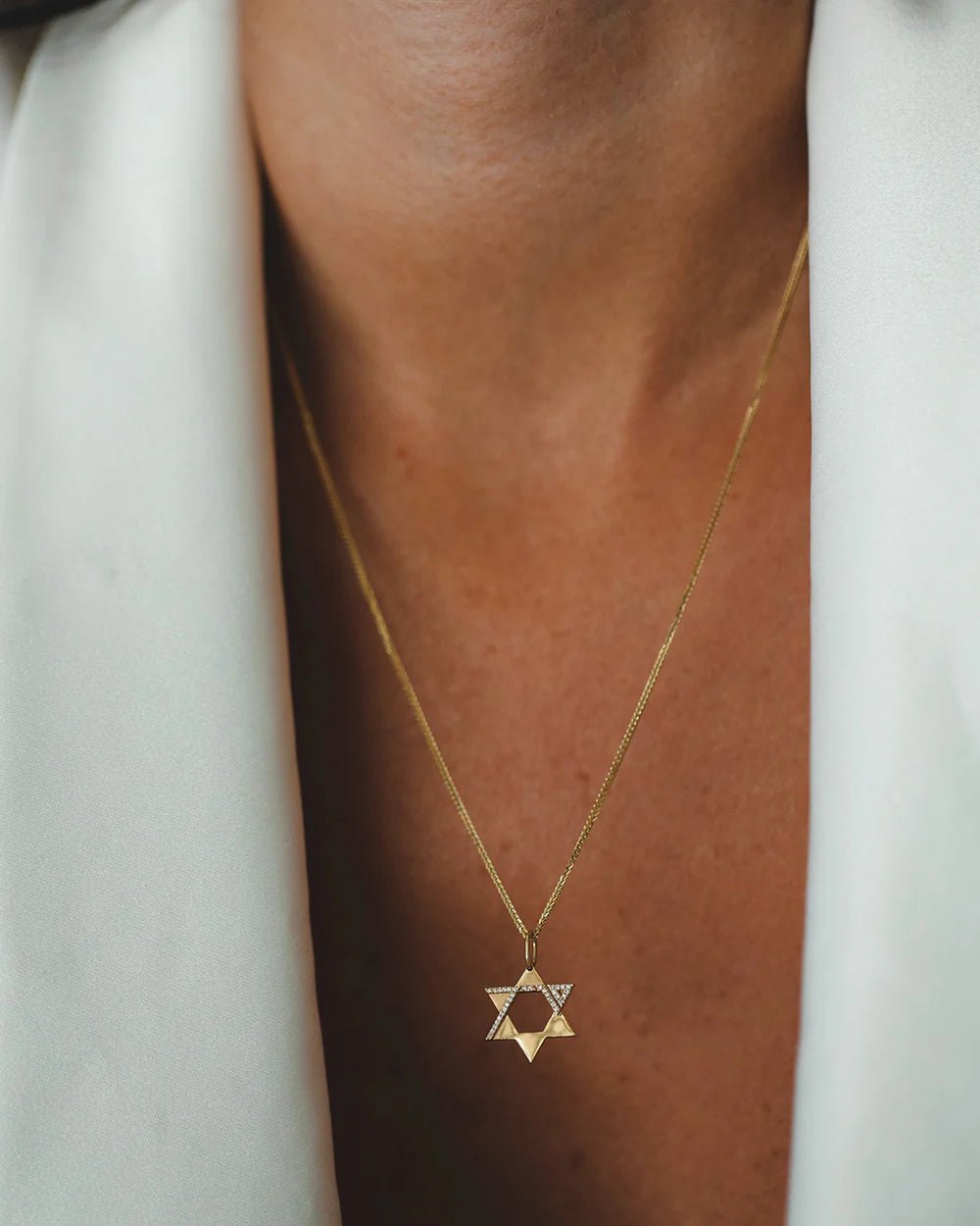 HOTCROWN - Hollow Heroism Star of David Necklace with Diamonds - 14k Yellow, Rose or White Gold - ModernTribe