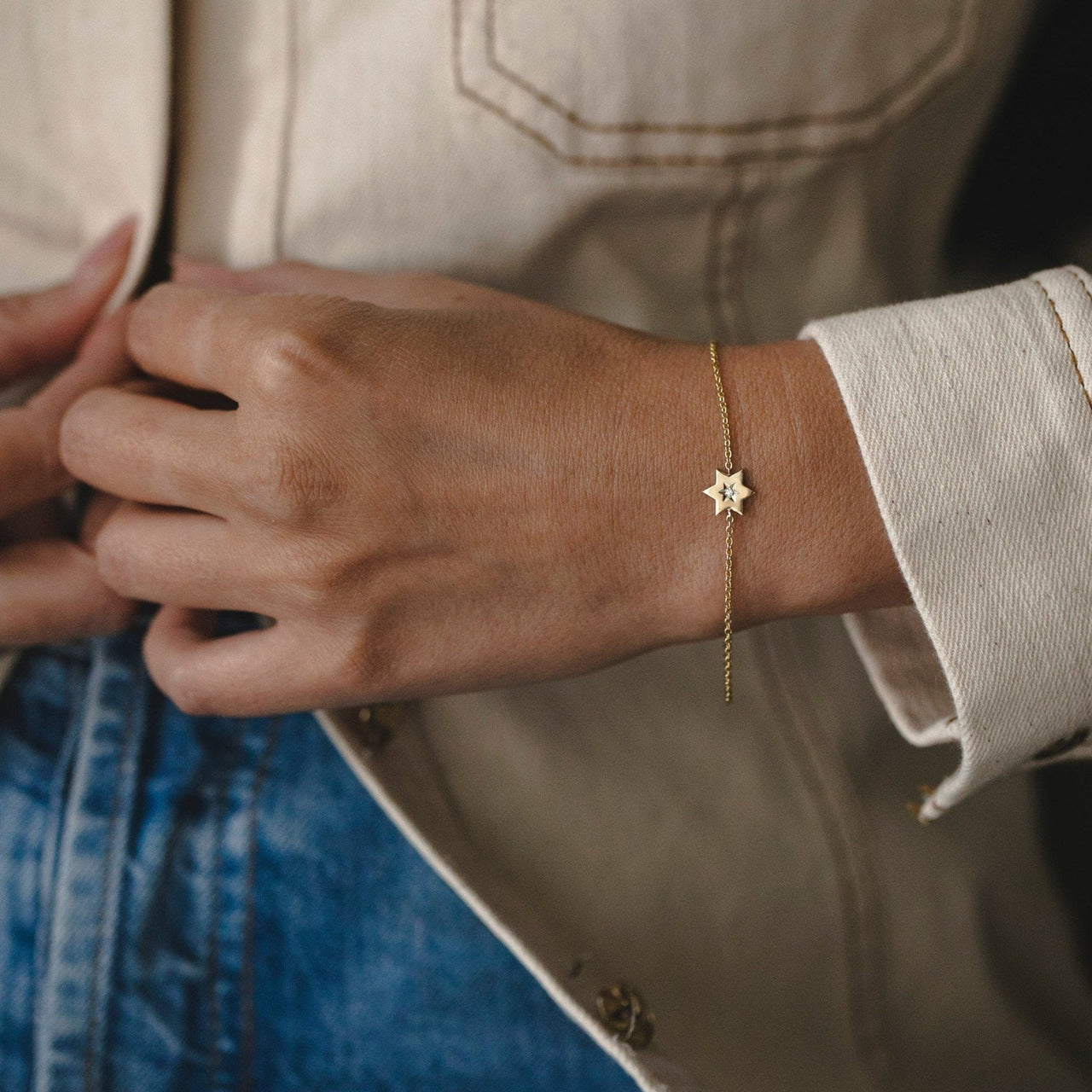 HOTCROWN - Gaza Envelope Shield Star of David Bracelet with a Diamond - 14k Yellow, Rose or White Gold - ModernTribe