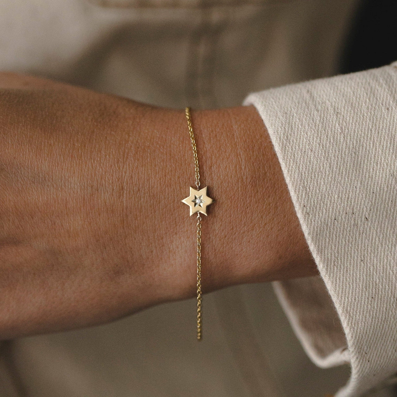 HOTCROWN - Gaza Envelope Shield Star of David Bracelet with a Diamond - 14k Yellow, Rose or White Gold - ModernTribe