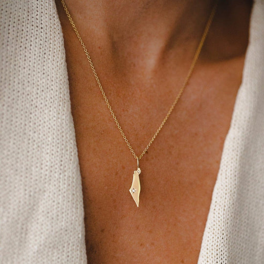 Israel Necklace with Star of David Diamonds - 14k Yellow, Rose or White Gold