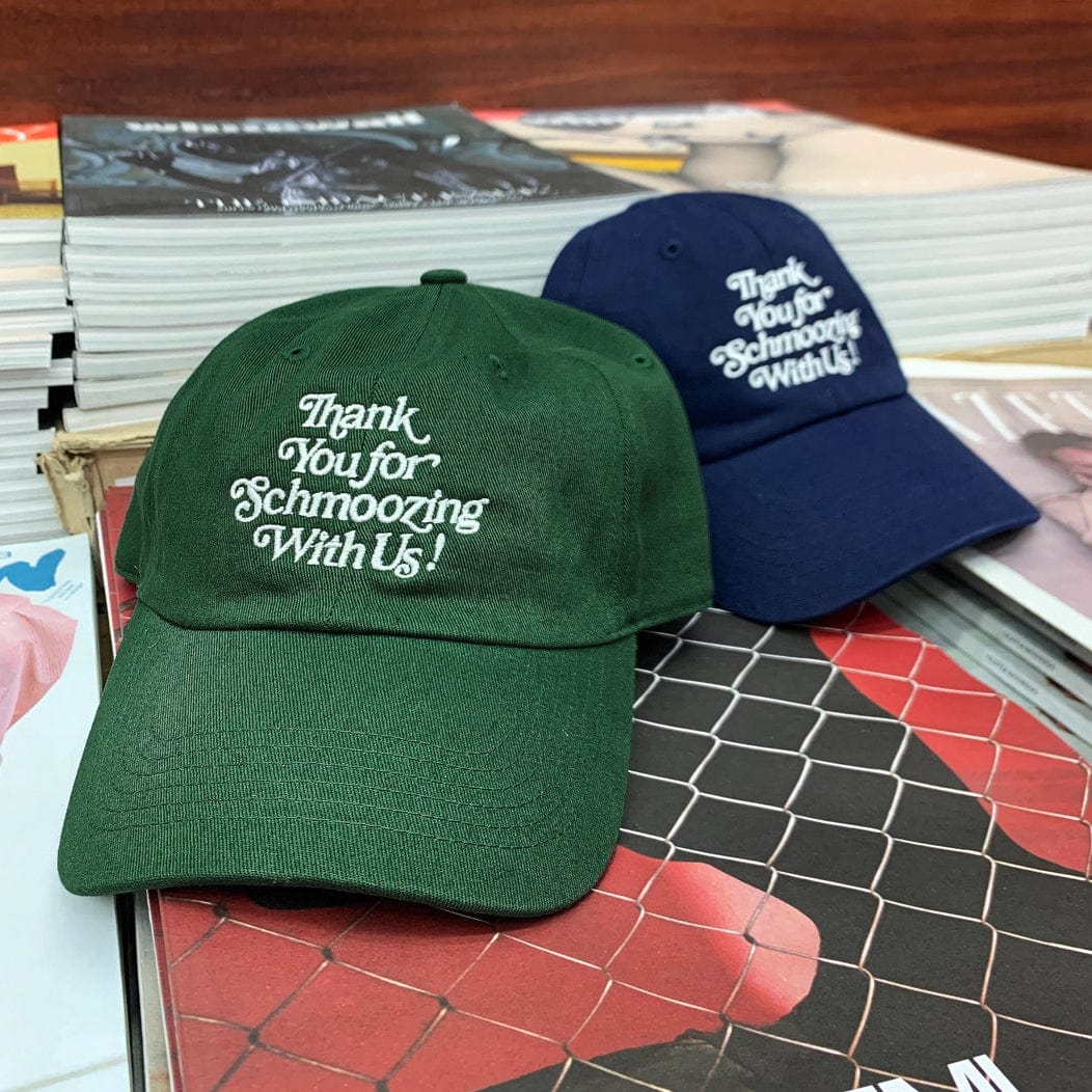 By the By Hats Thank You for Schmoozing With Us Hat – Blue or Green